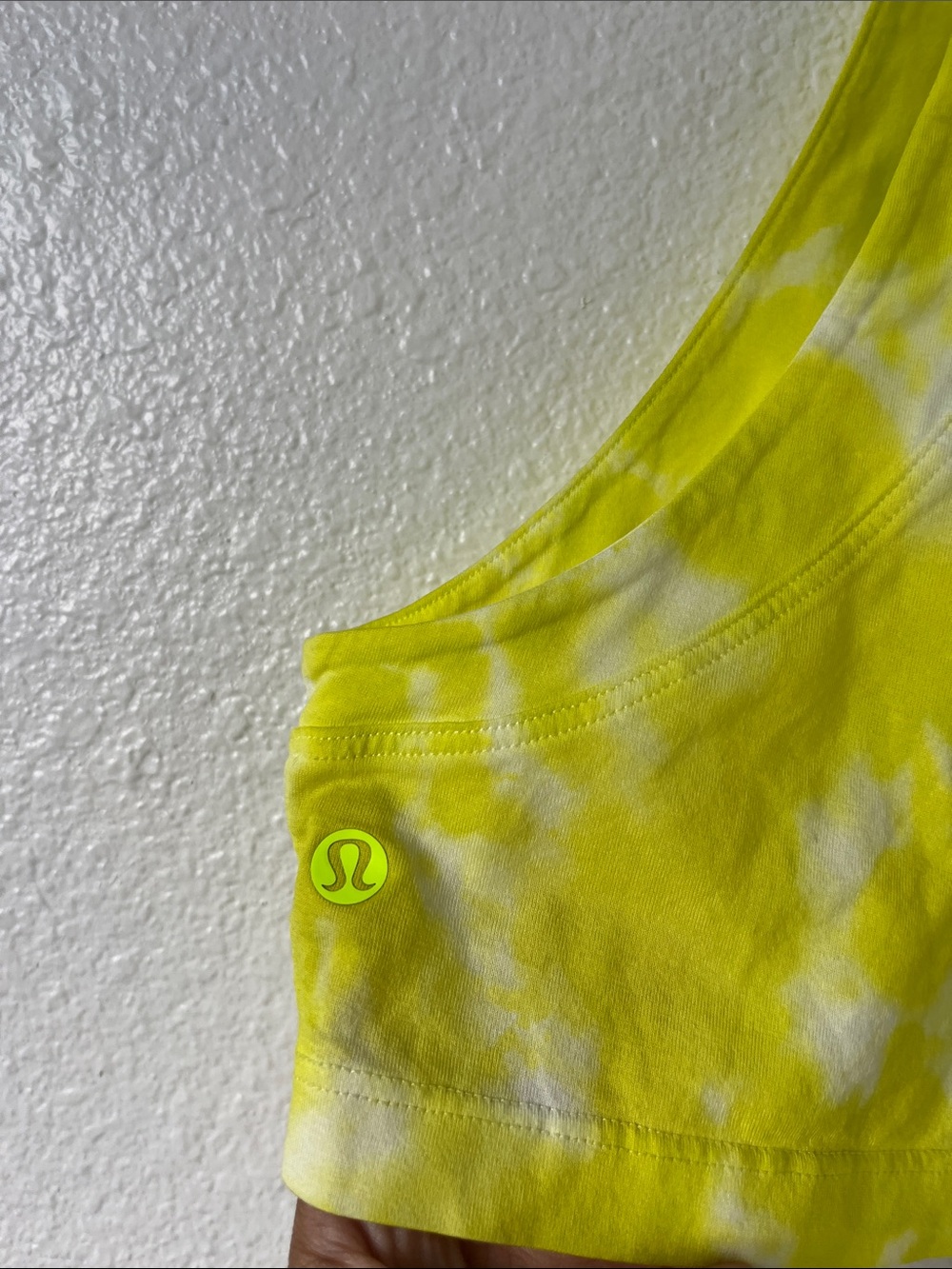 Lululemon All Yours Cropped Tie Dye Neon Yellow White Tank Size 6 - Picture 4 of 5